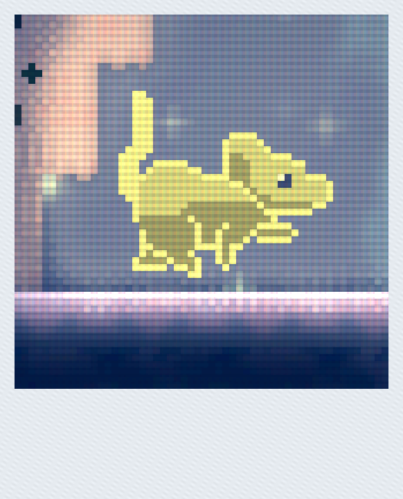 In-game Polaroid from Educe — a flame-crested bird captured in cyanotype tint