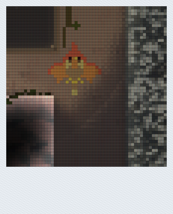 In-game Polaroid from Educe — bird against a cobalt cavern wall