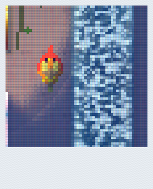 In-game Polaroid from Educe — sepia frame of a small creature near falling water