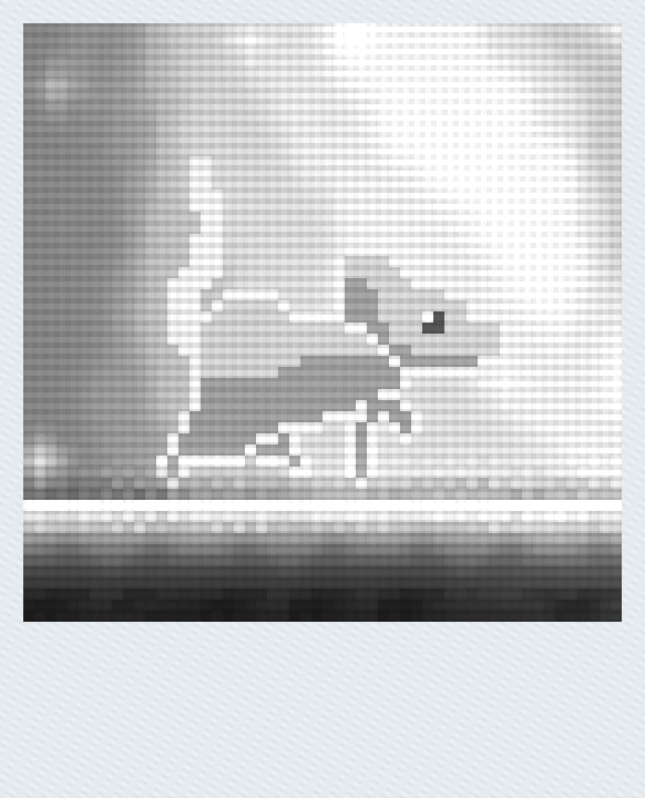 In-game Polaroid from Educe — warm yellow wash on a chamber